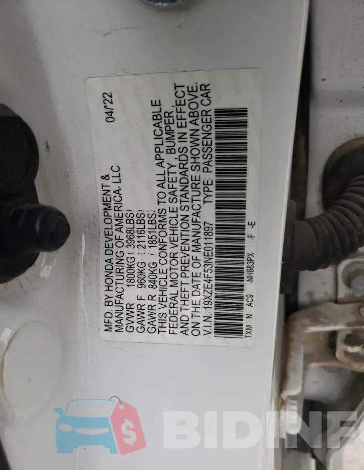 19XZE4F53NE011897 Photo# 12