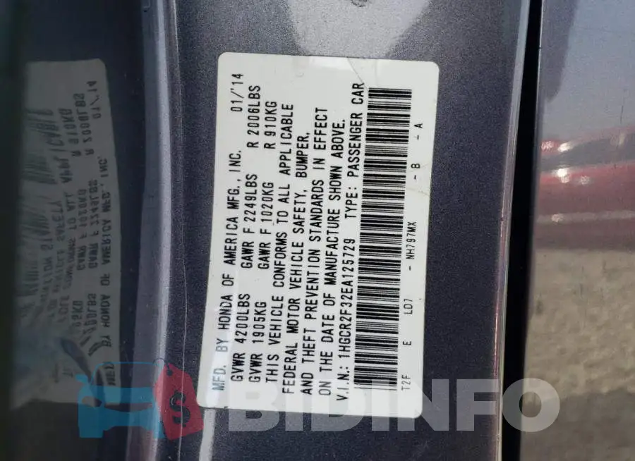 1HGCR2F32EA125729 Photo# 12