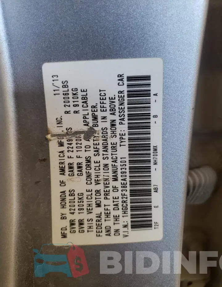 1HGCR2F38EA093501 Photo# 12