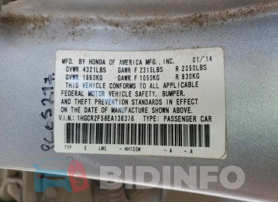 1HGCR2F58EA136378 Photo# 12