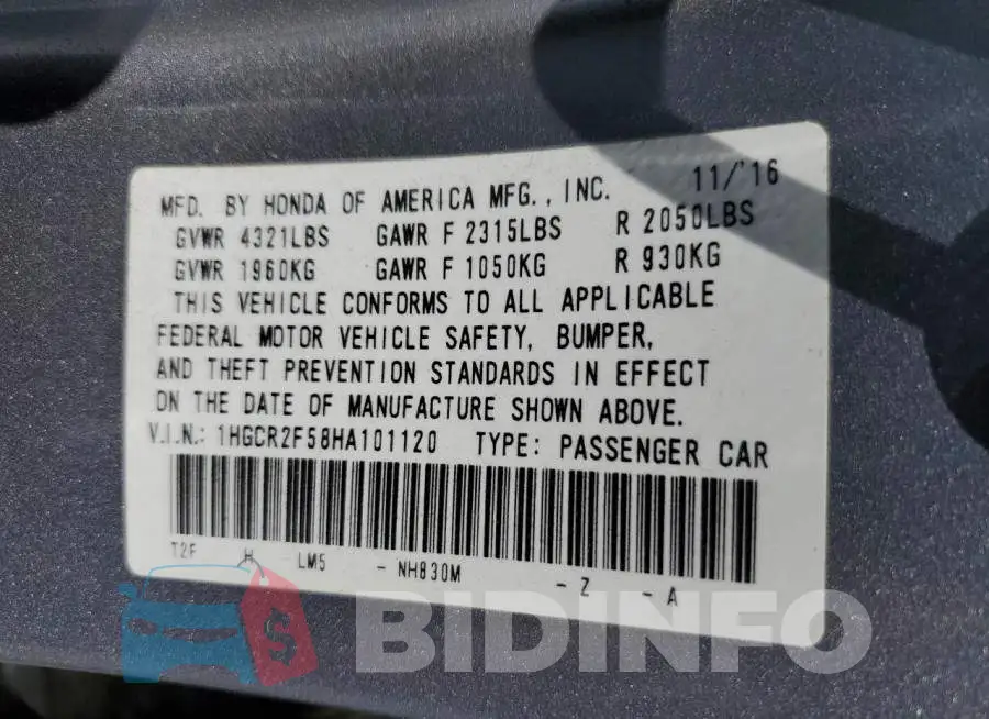 1HGCR2F58HA101120 Photo# 13
