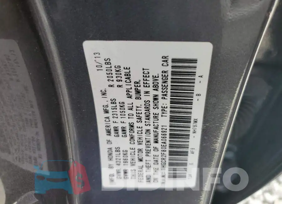 1HGCR2F80EA066921 Photo# 12