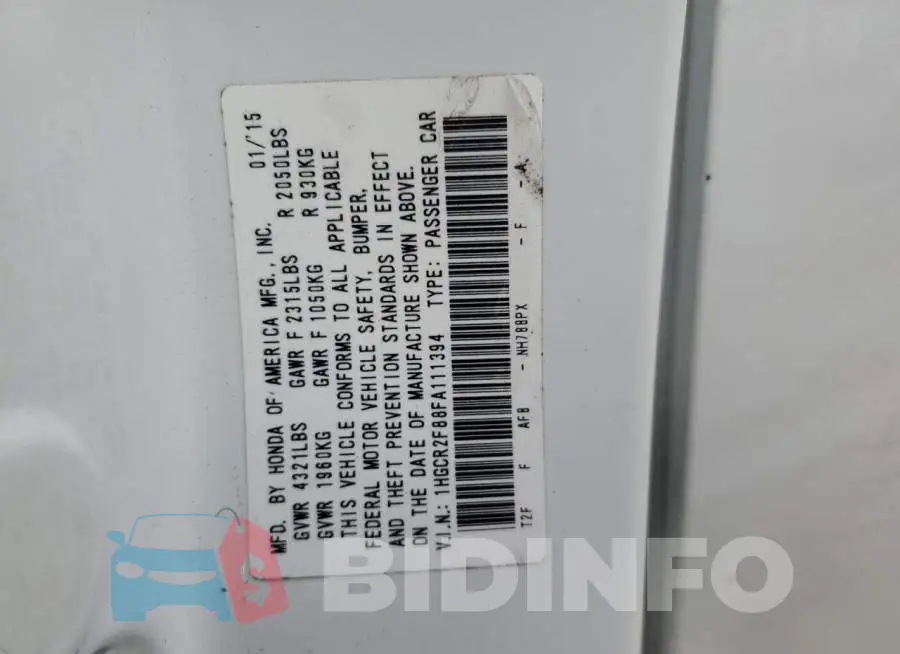 1HGCR2F88FA111394 Photo# 12