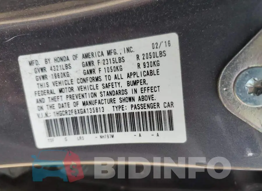 1HGCR2F8XGA135813 Photo# 13