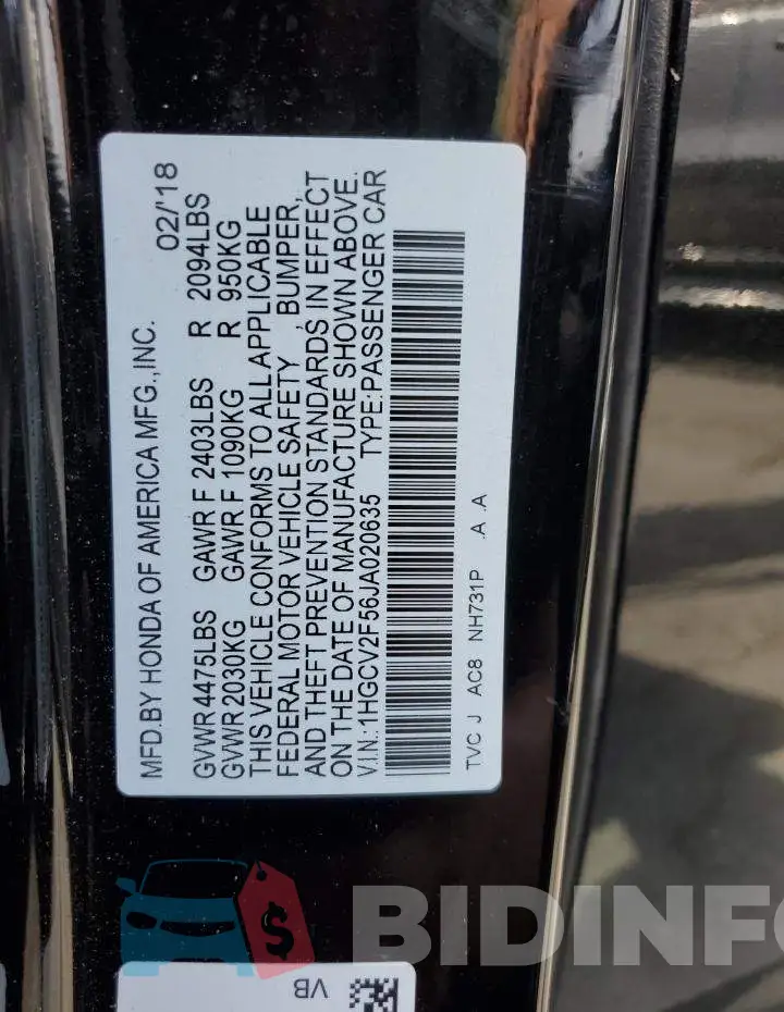 1HGCV2F56JA020635 Photo# 12