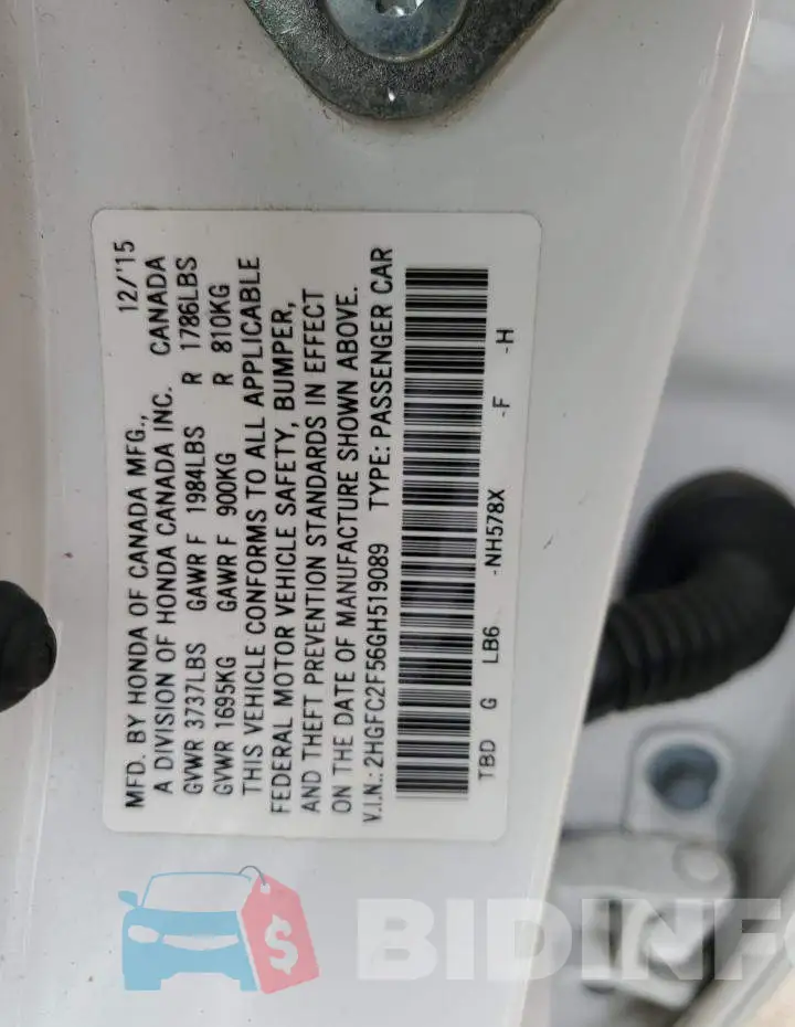 2HGFC2F56GH519089 Photo# 12