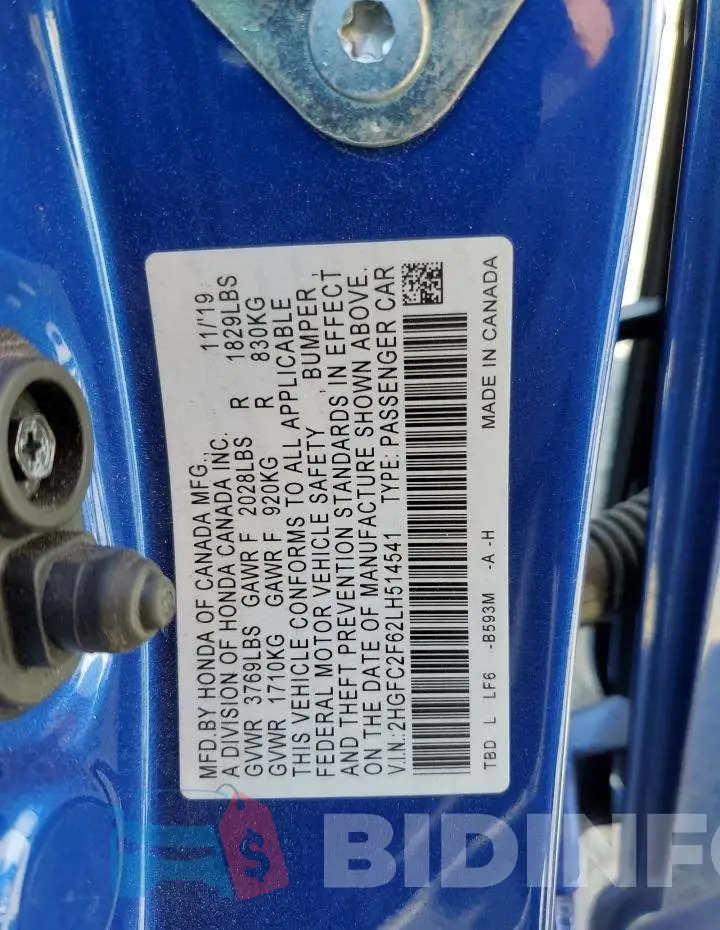 2HGFC2F62LH514541 Photo# 12