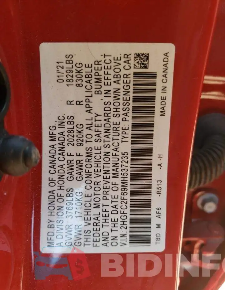 2HGFC2F69MH537235 Photo# 12