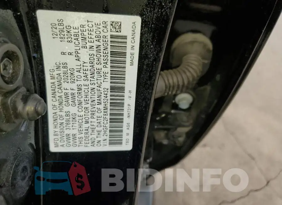 2HGFC2F8XMH524432 Photo# 12