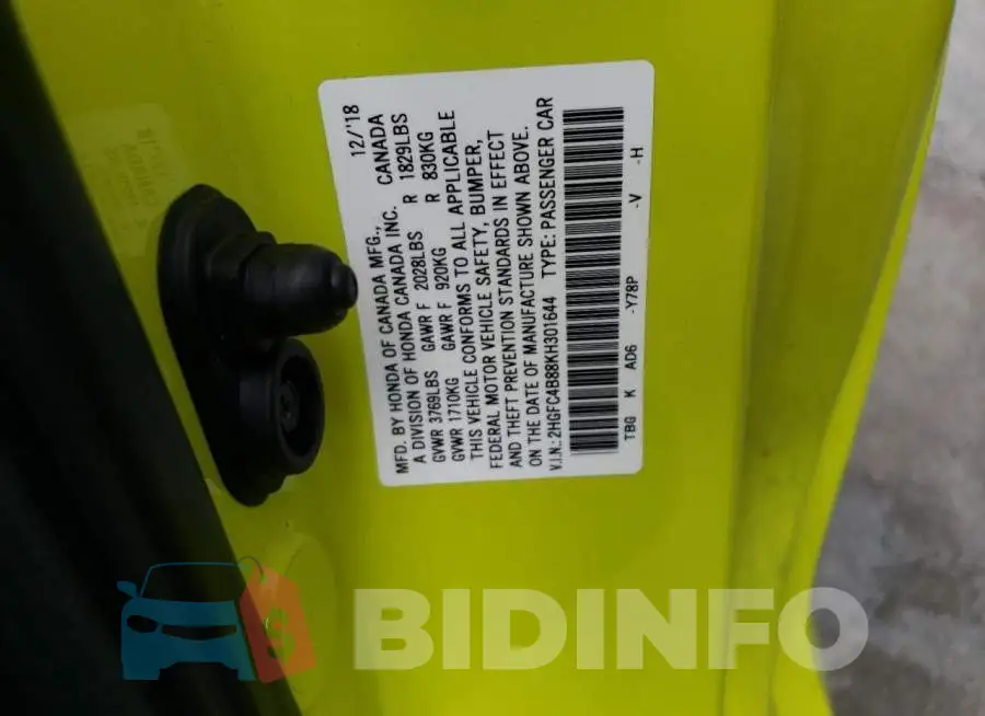 2HGFC4B88KH301644 Photo# 12