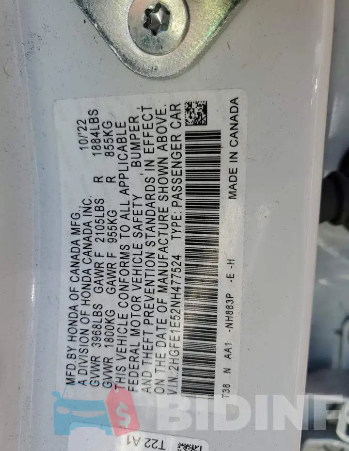 2HGFE1E52NH477524 Photo# 12