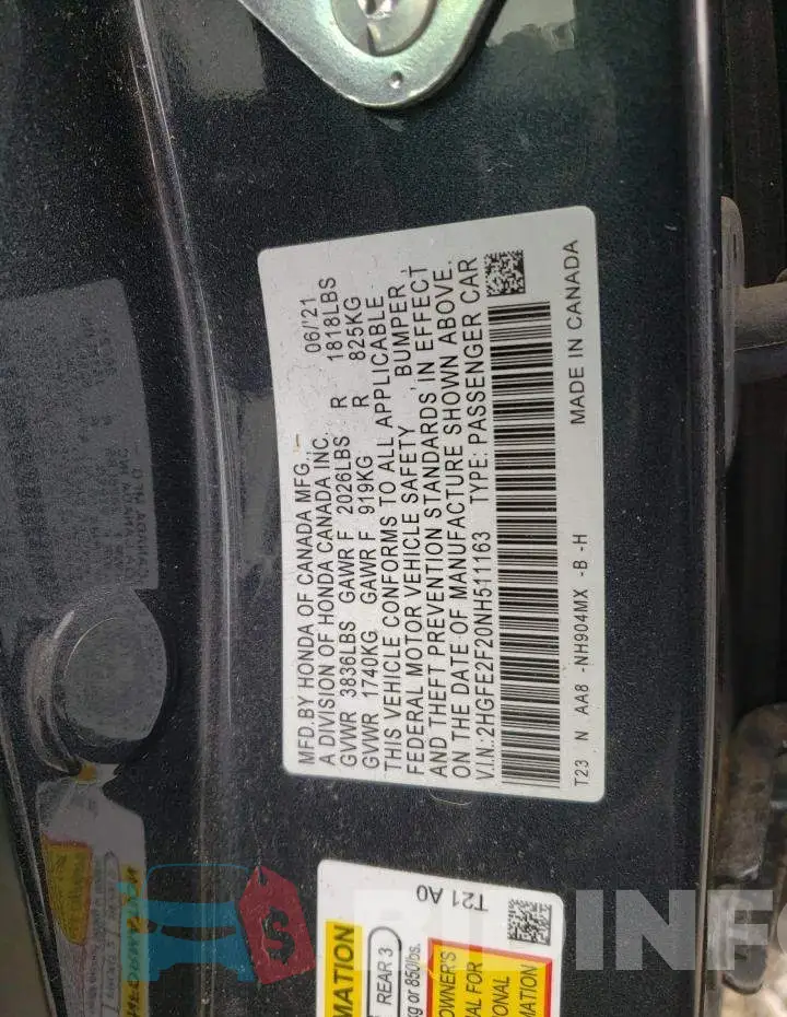 2HGFE2F20NH511163 Photo# 13