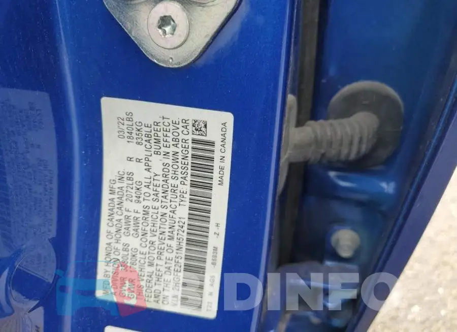 2HGFE2F51NH572421 Photo# 12