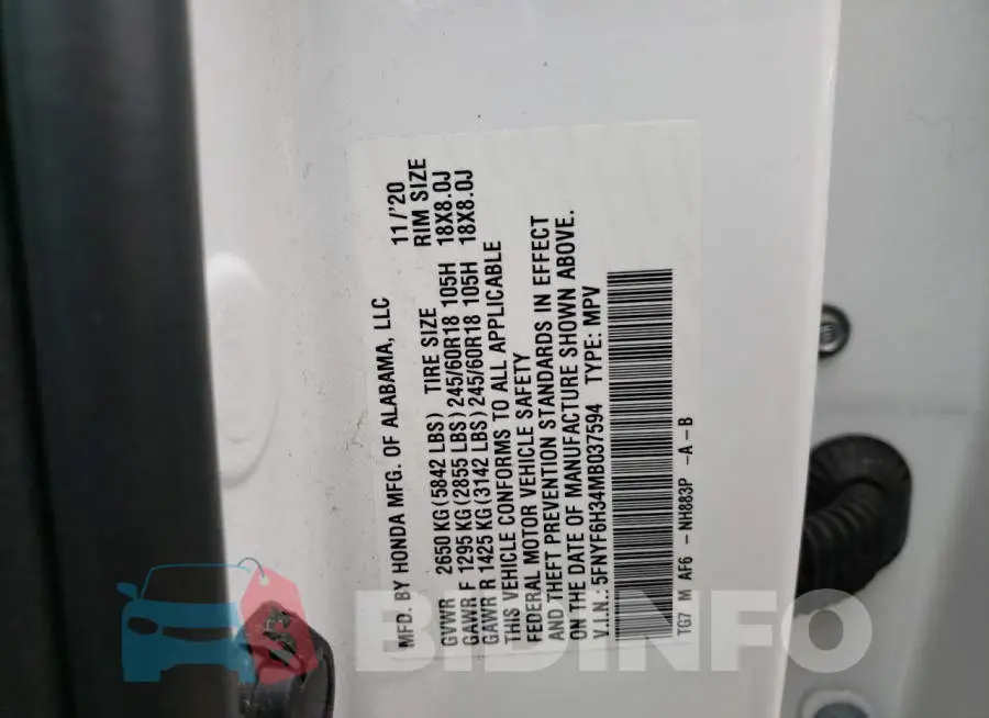 5FNYF6H34MB037594 Photo# 12