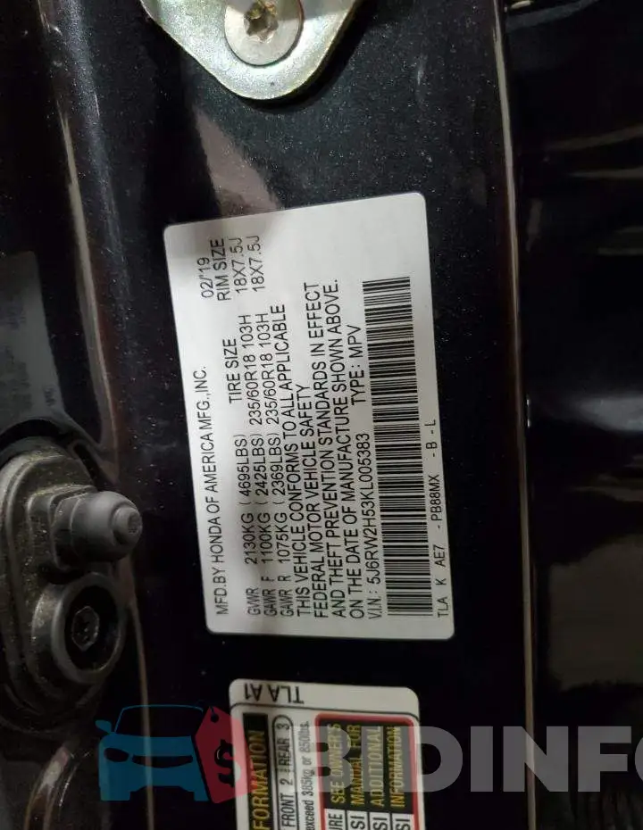 5J6RW2H53KL005383 Photo# 13