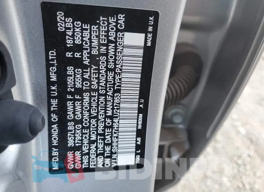 SHHFK7H64LU217853 Photo# 12