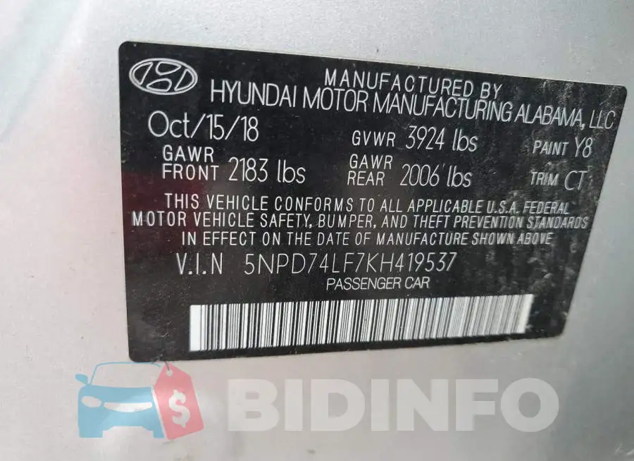5NPD74LF7KH419537 Photo# 12