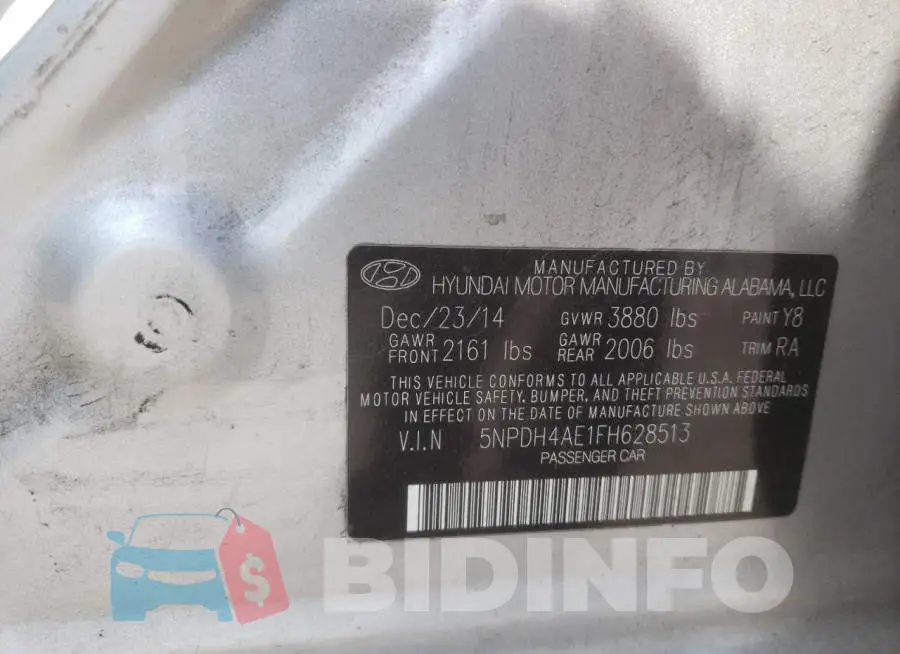 5NPDH4AE1FH628513 Photo# 12
