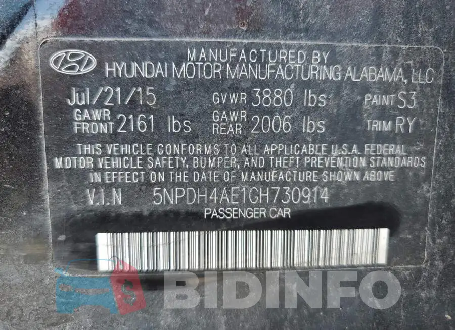 5NPDH4AE1GH730914 Photo# 12