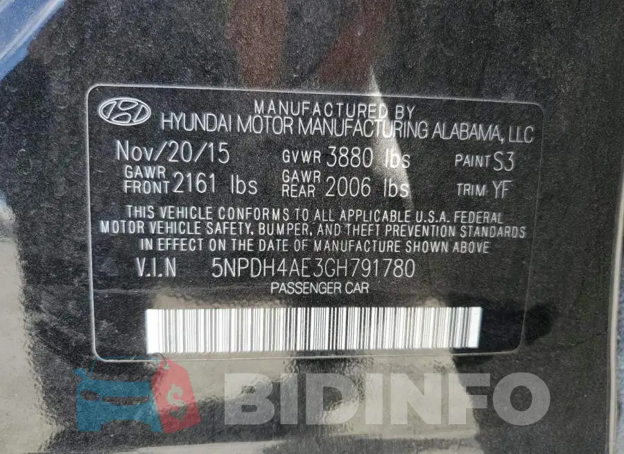 5NPDH4AE3GH791780 Photo# 13