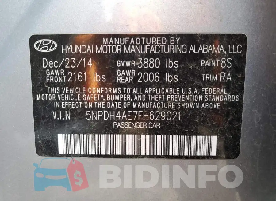 5NPDH4AE7FH629021 Photo# 12