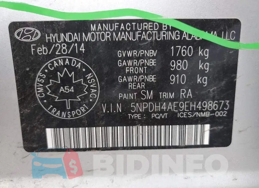 5NPDH4AE9EH498673 Photo# 12