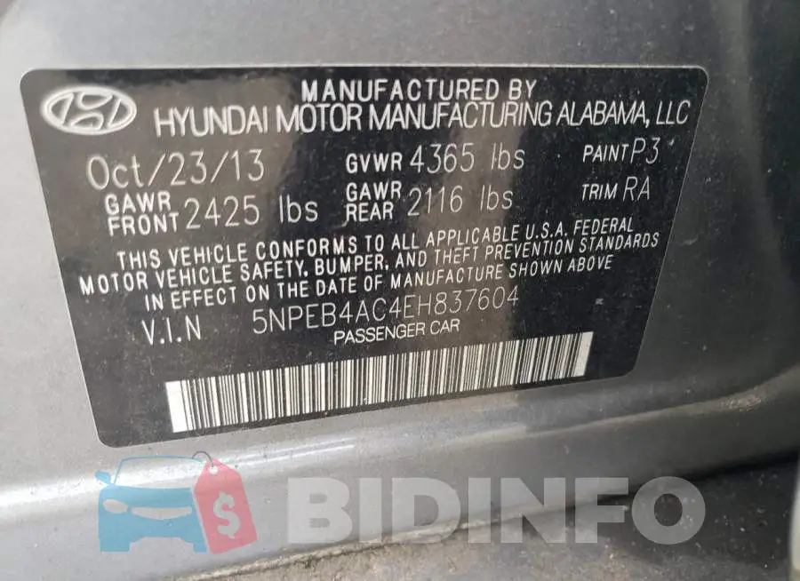 5NPEB4AC4EH837604 Photo# 12