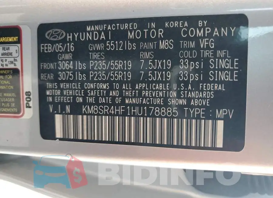 KM8SR4HF1HU178885 Photo# 13