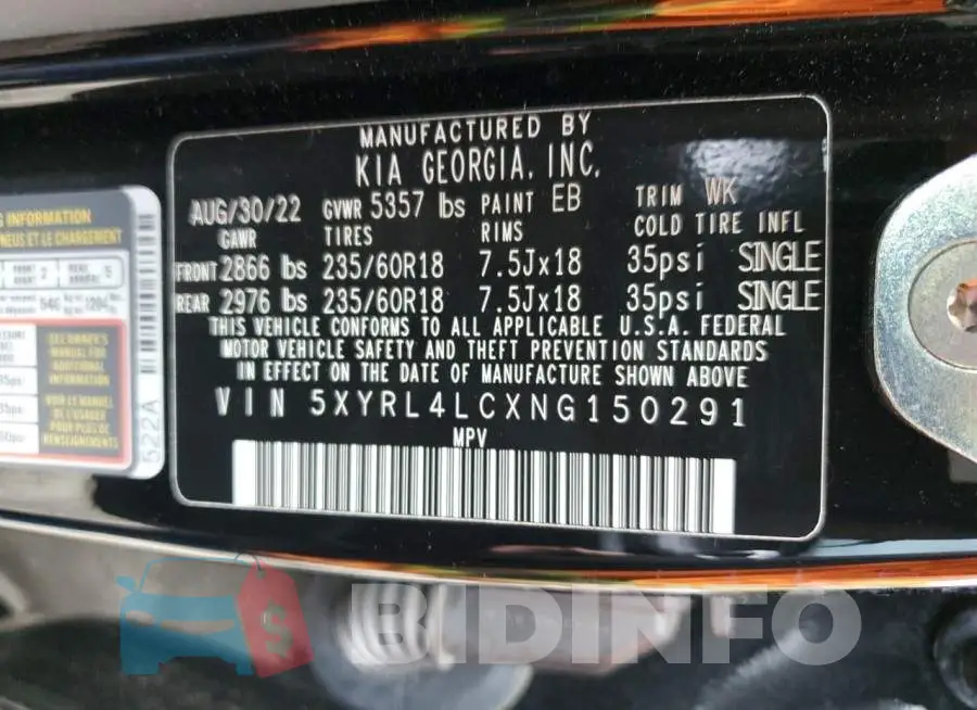 5XYRL4LCXNG150291 Photo# 13