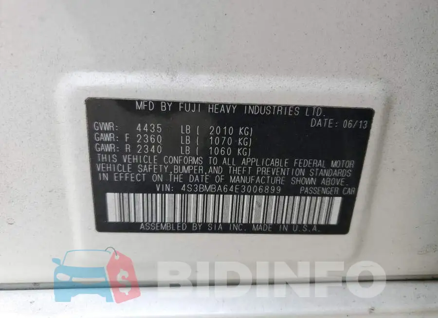 4S3BMBA64E3006899 Photo# 12
