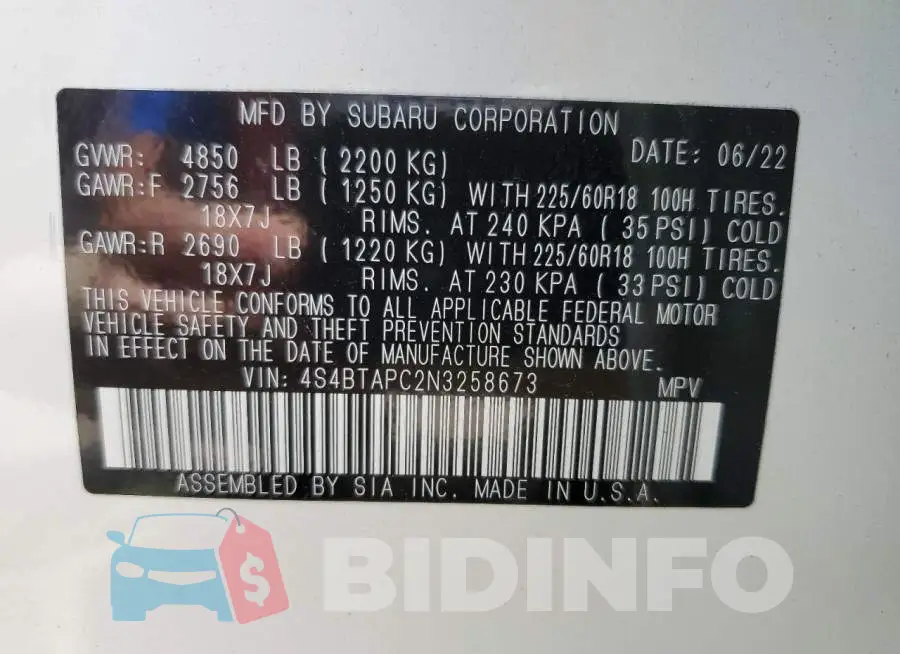 4S4BTAPC2N3258673 Photo# 14