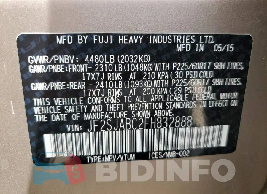 JF2SJABC2FH832888 Photo# 13