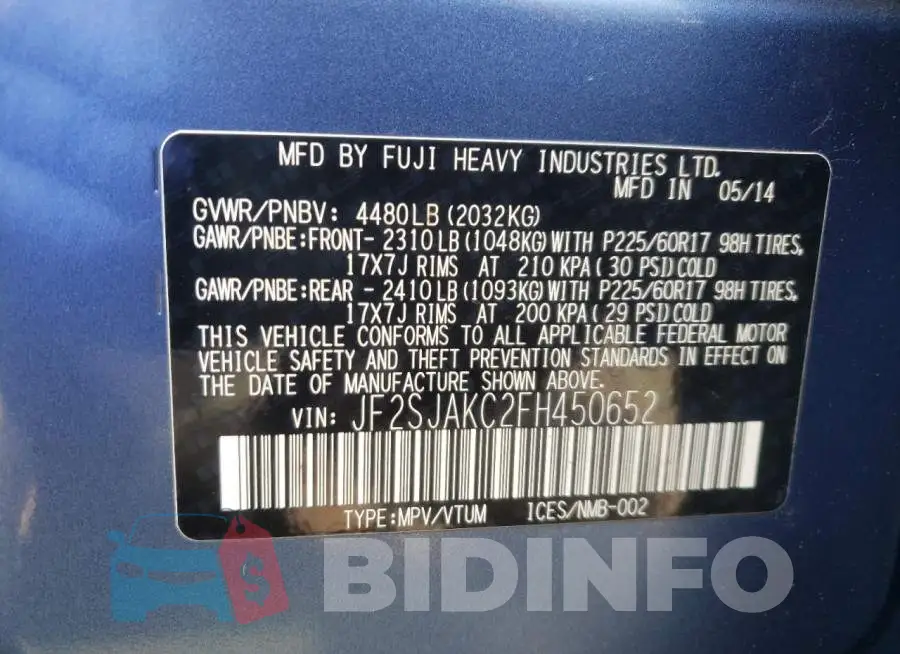 JF2SJAKC2FH450652 Photo# 13