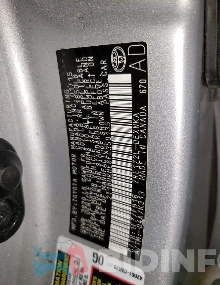 2T1BURHE6FC350135 Photo# 12