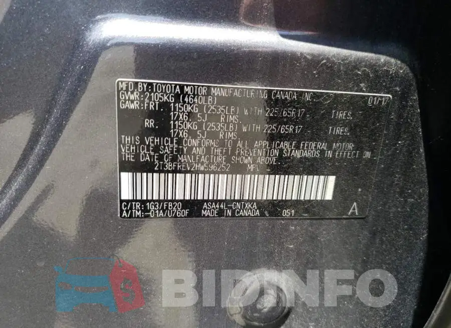 2T3BFREV2HW596252 Photo# 13