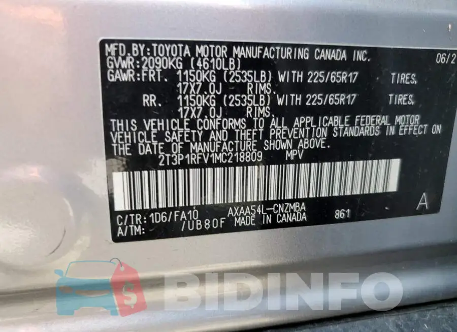 2T3P1RFV1MC218809 Photo# 14