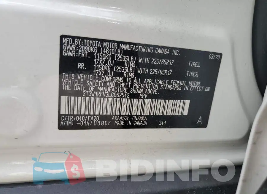 2T3W1RFV3LC062542 Photo# 12