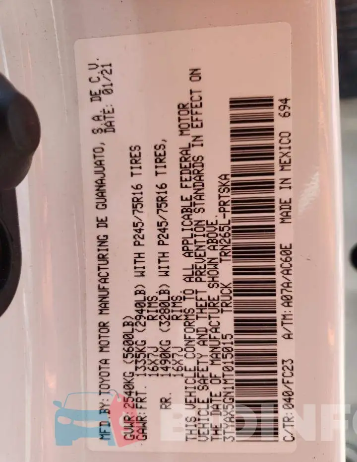 3TYAX5GN1MT015015 Photo# 12