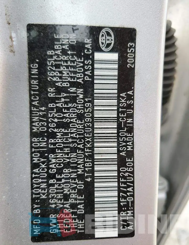 4T1BF1FKXEU390591 Photo# 12