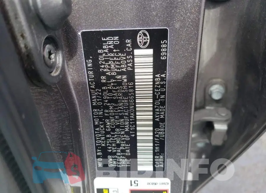 4T1C11AK0NU665816 Photo# 13