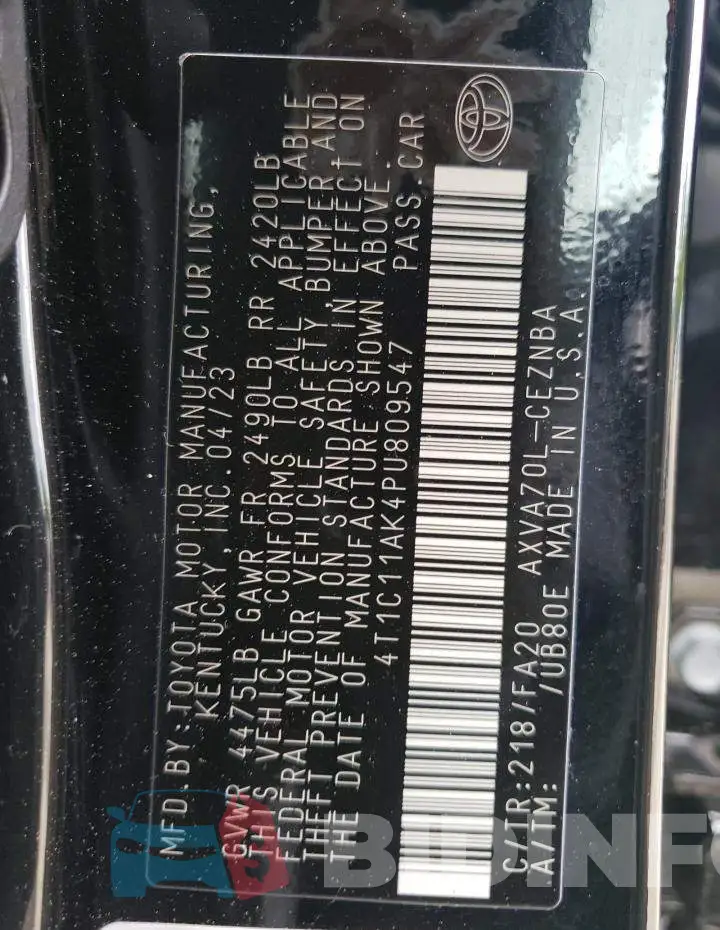 4T1C11AK4PU809547 Photo# 12