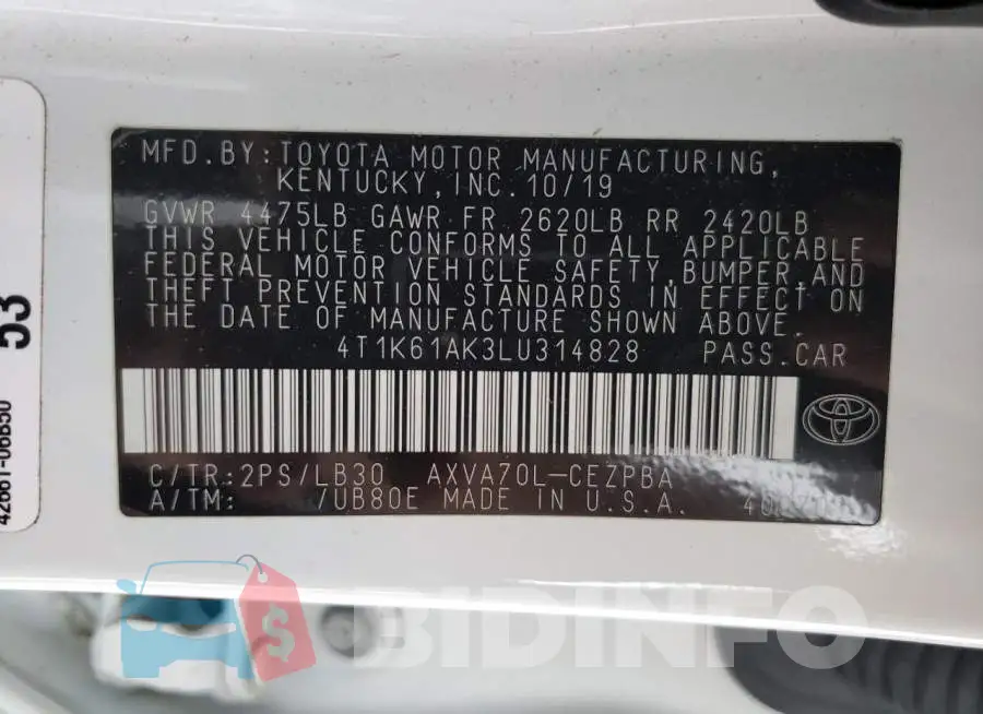 4T1K61AK3LU314828 Photo# 12
