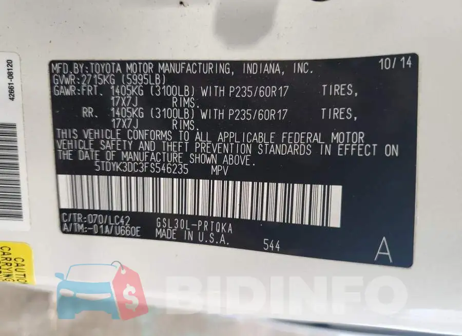 5TDYK3DC3FS546235 Photo# 14