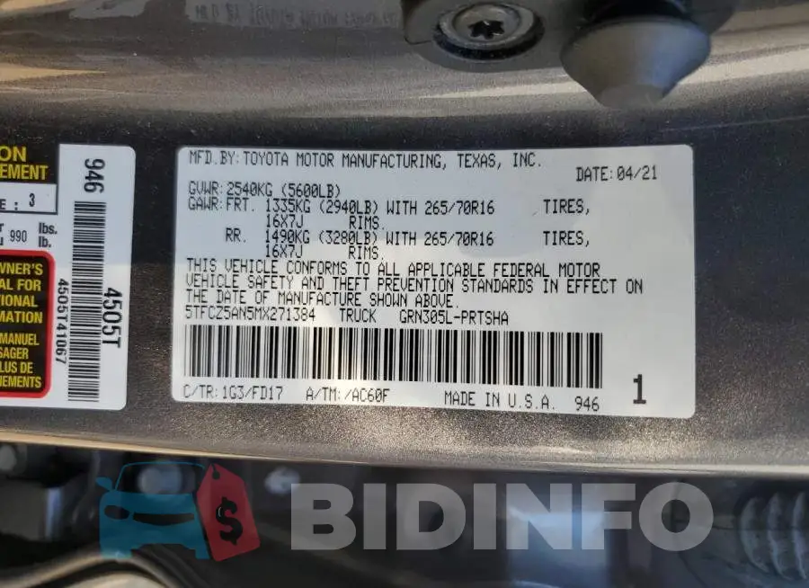 5TFCZ5AN5MX271384 Photo# 12