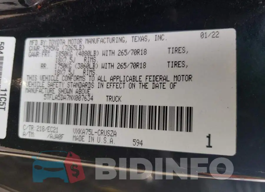 5TFLA5DA7NX007634 Photo# 12