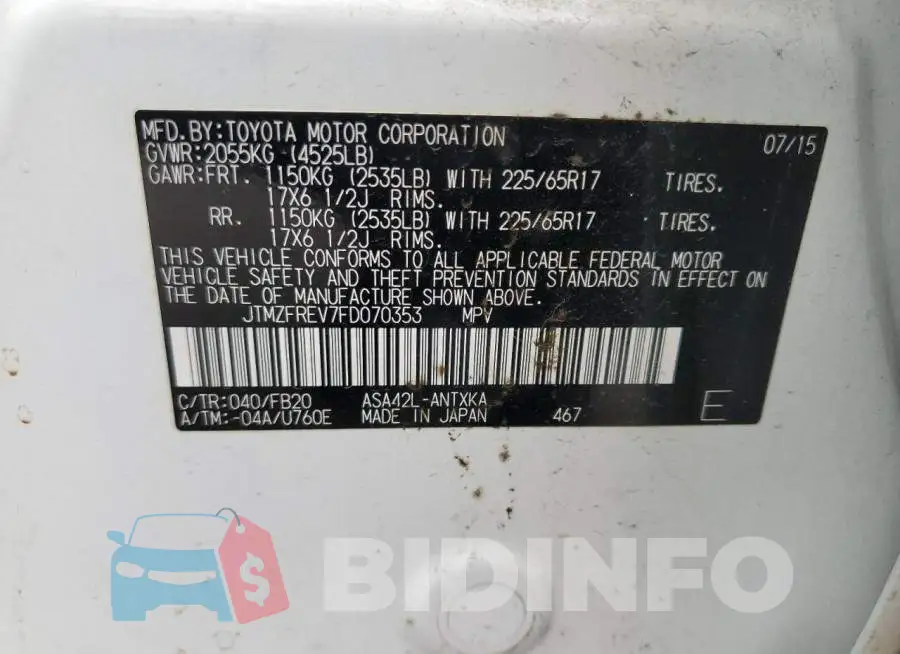 JTMZFREV7FD070353 Photo# 12