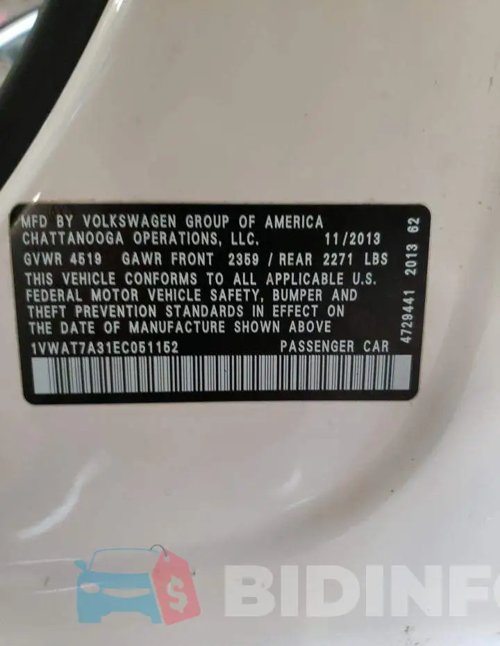 1VWAT7A31EC051152 Photo# 12