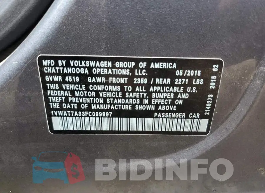 1VWAT7A33FC099897 Photo# 13