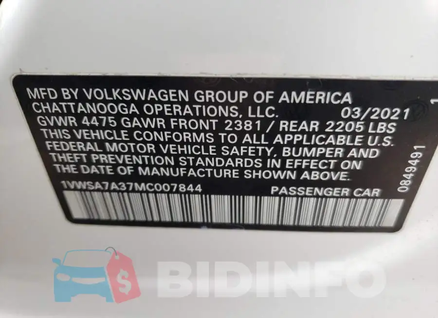 1VWSA7A37MC007844 Photo# 12