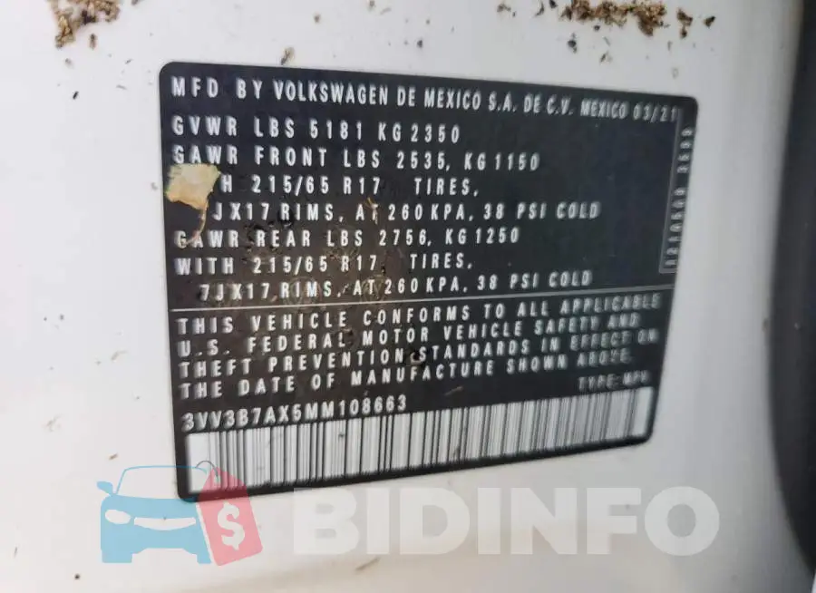 3VV3B7AX5MM108663 Photo# 13